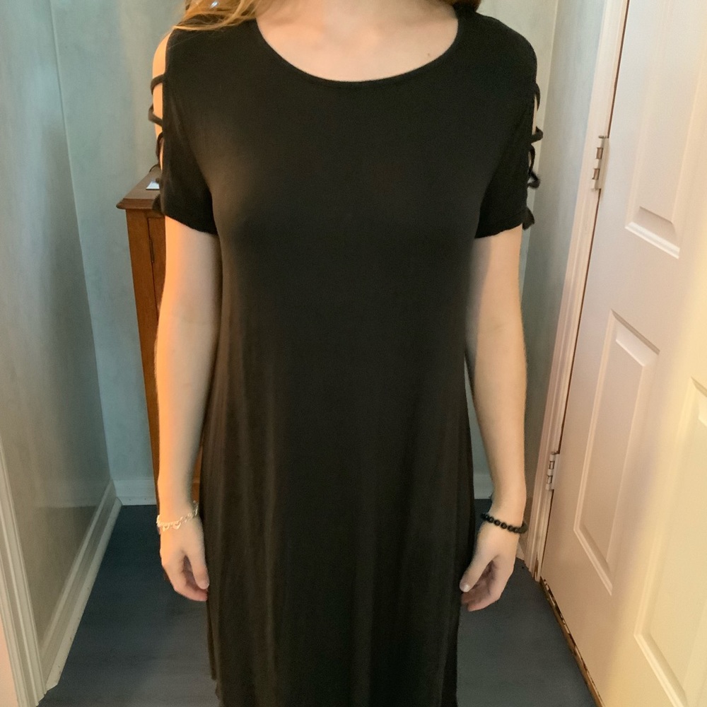 Simple black dress with cute sleeves.